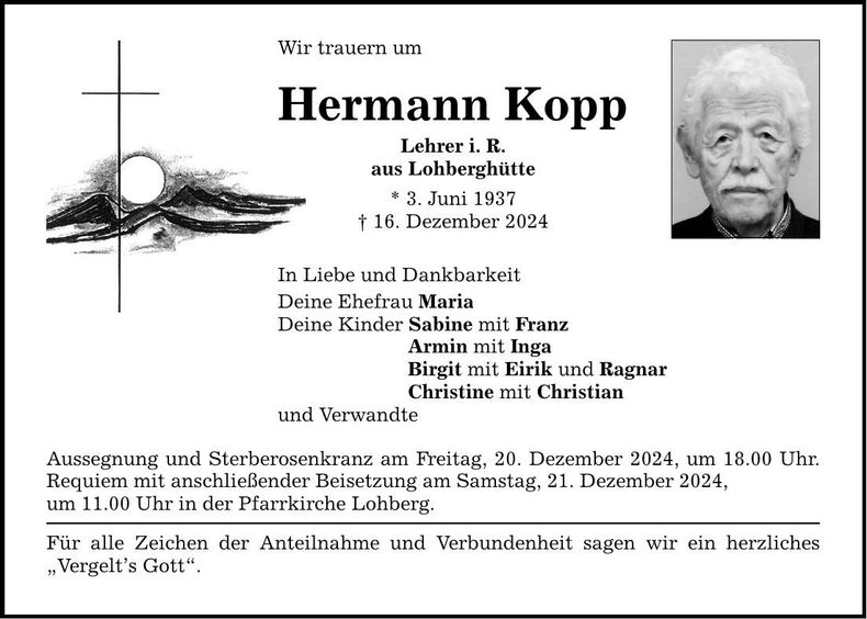Traueranzeige Hermann Kopp