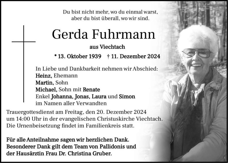 Traueranzeige Gerda Fuhrmann
