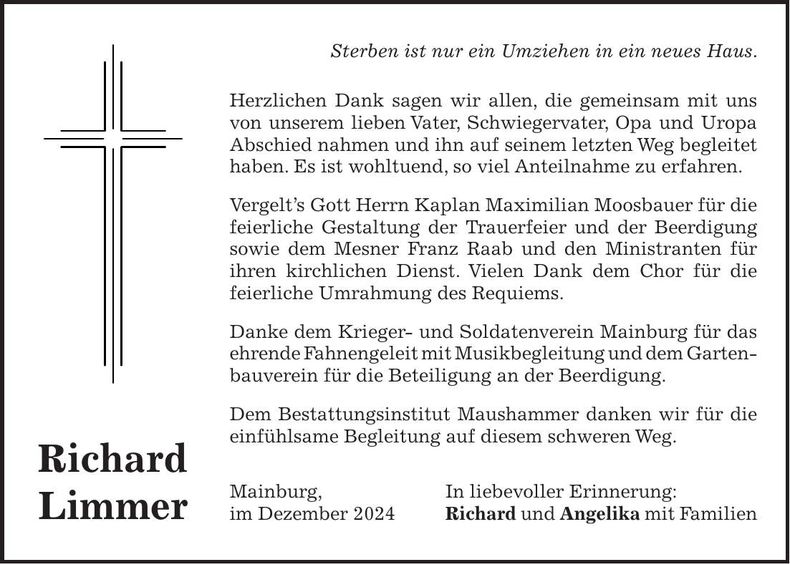 Traueranzeige Richard Limmer