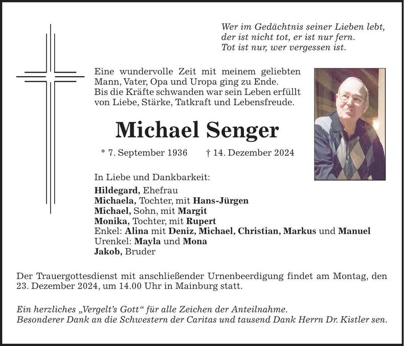 Traueranzeige Michael Senger