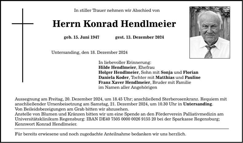 Traueranzeige Konrad Hendlmeier