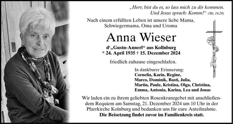 Traueranzeige Anna Wieser