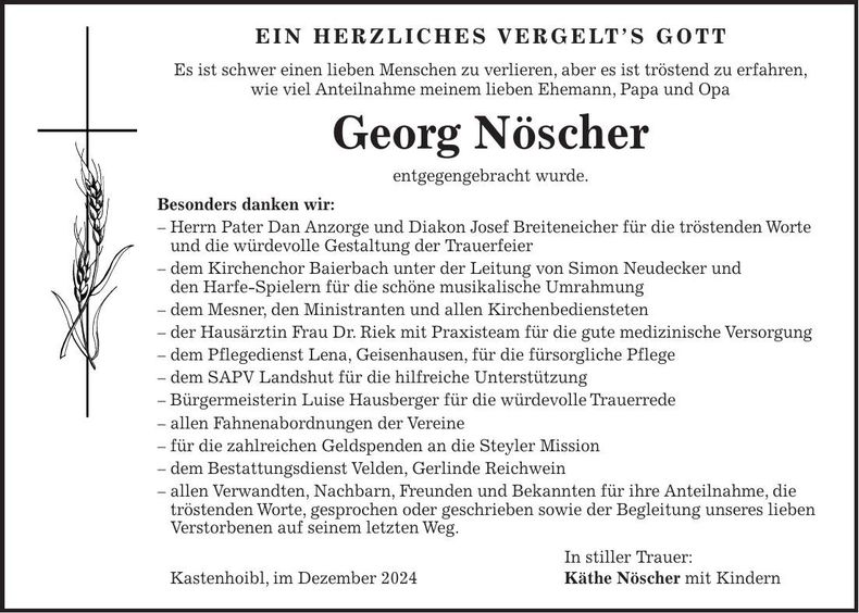 Traueranzeige Georg Nöscher