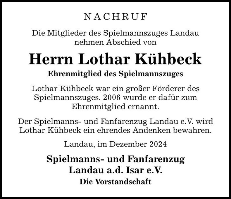 Traueranzeige Lothar Kühbeck