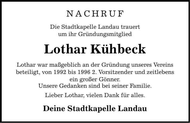 Traueranzeige Lothar Kühbeck