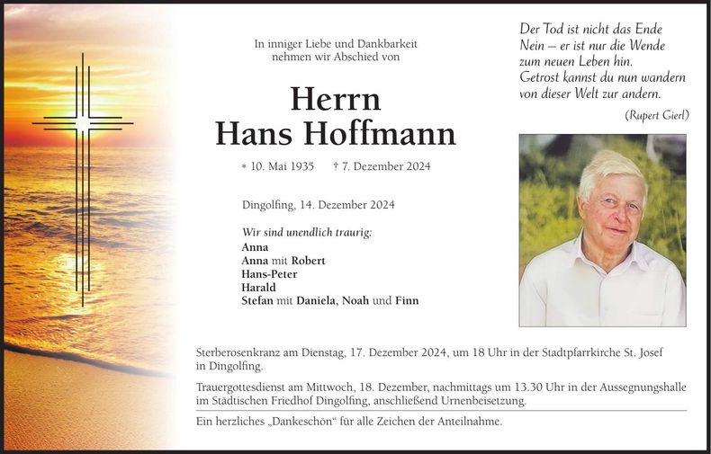 Traueranzeige Hans Hoffmann