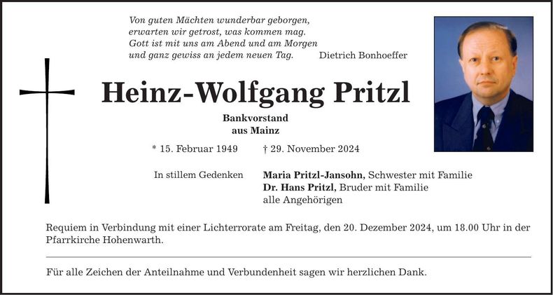 Traueranzeige Heinz-wolfgang Pritzl