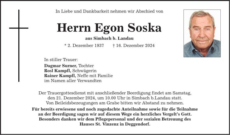 Traueranzeige Egon Soska