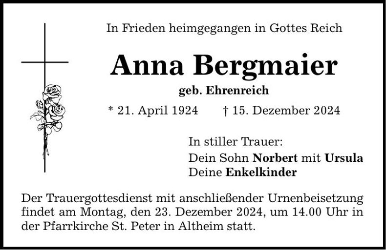 Traueranzeige Anna Bergmaier