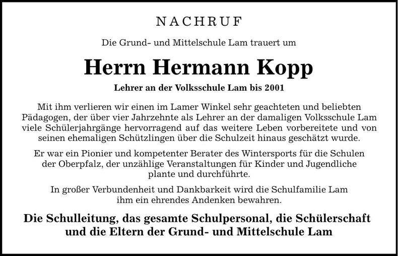 Traueranzeige Hermann Kopp