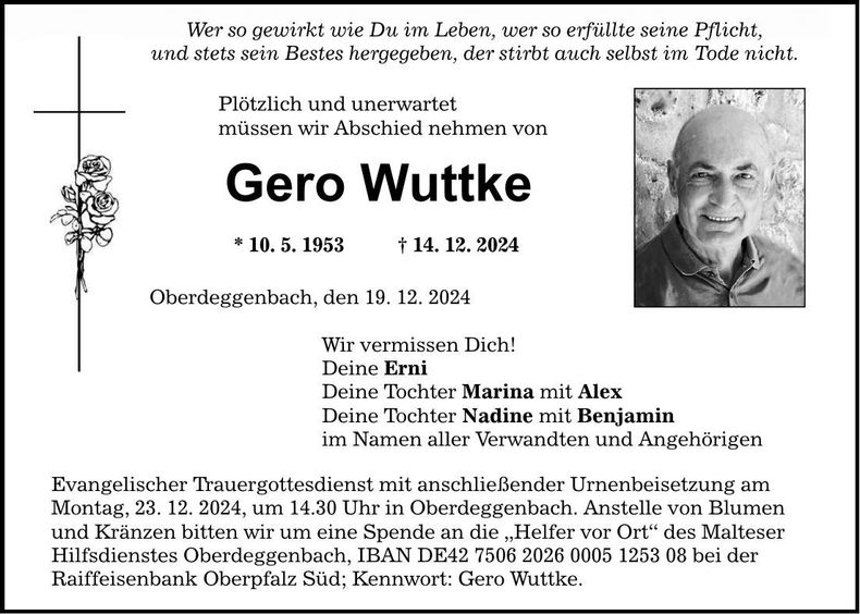 Traueranzeige Gero Wuttke