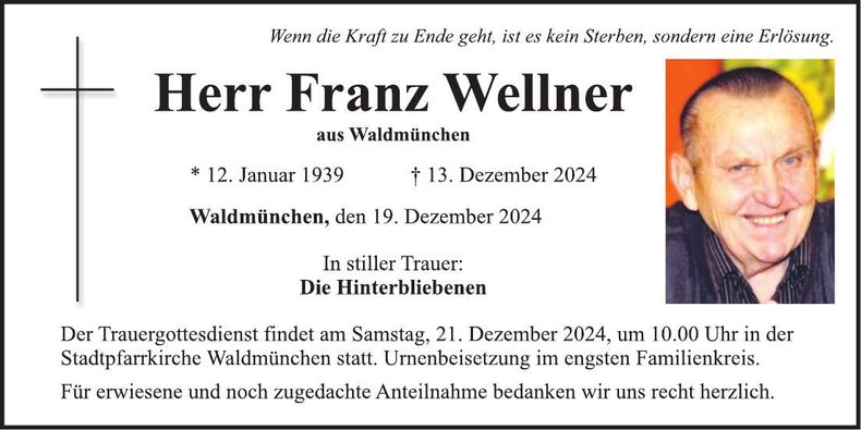 Traueranzeige Franz Wellner