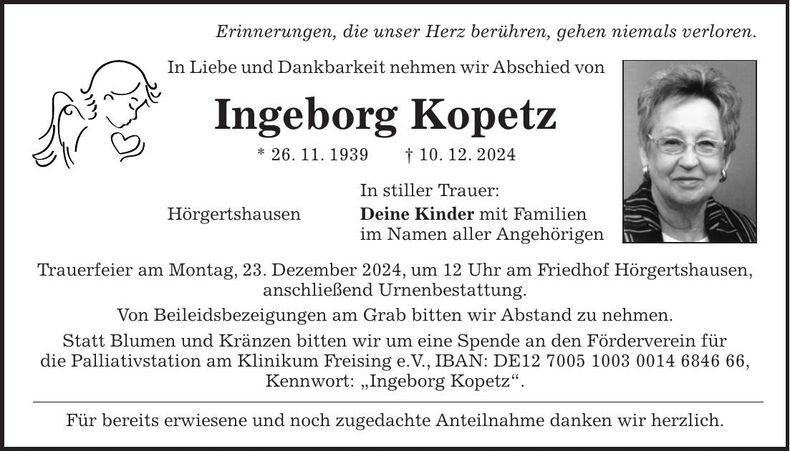 Traueranzeige Ingeborg Kopetz