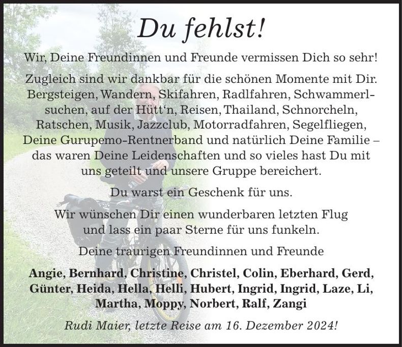 Traueranzeige Rudi Maier