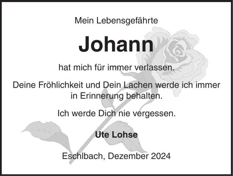 Traueranzeige Johann Hirtreiter