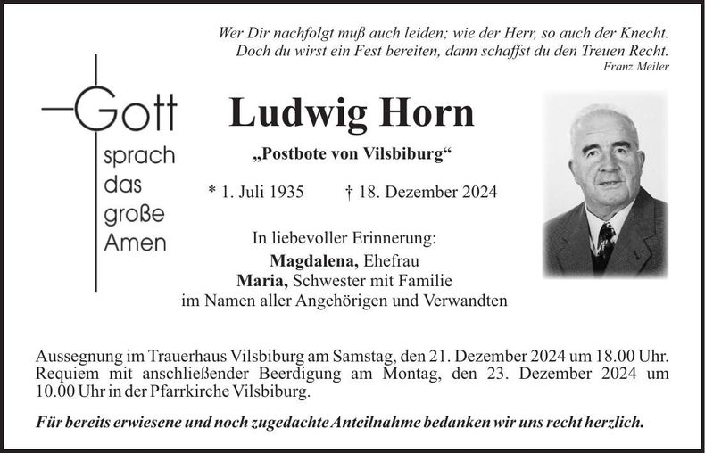 Traueranzeige Ludwig Horn