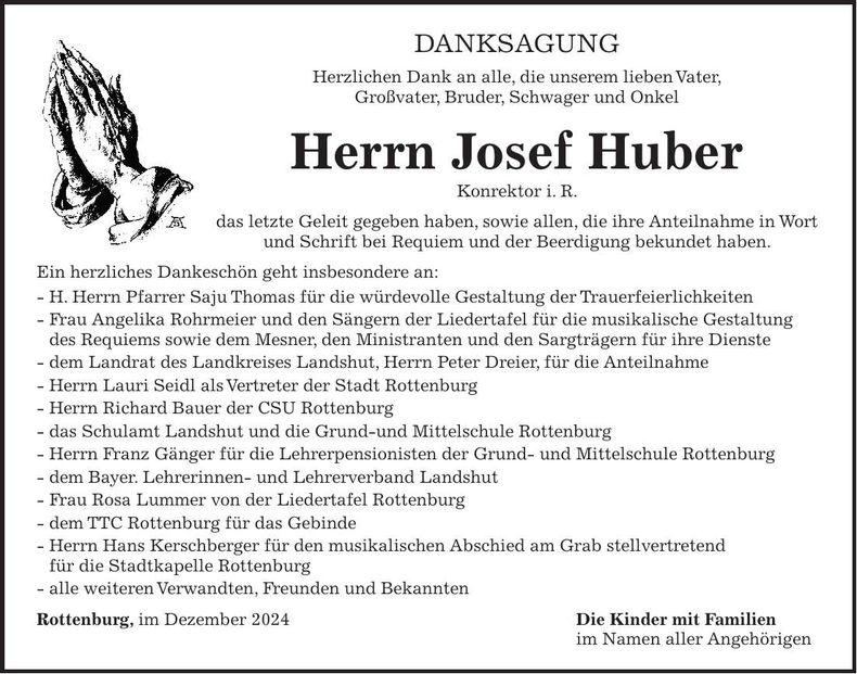 Traueranzeige Josef Huber