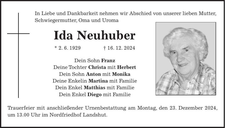 Traueranzeige Ida Neuhuber