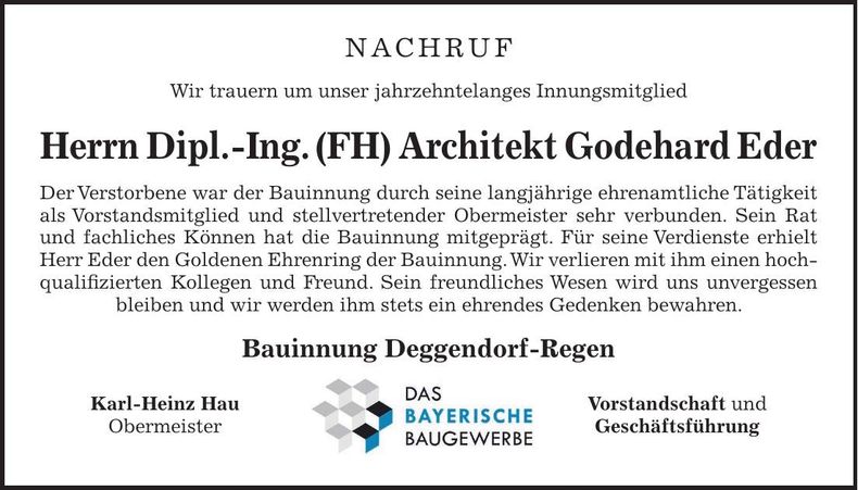 Traueranzeige Godehard Eder