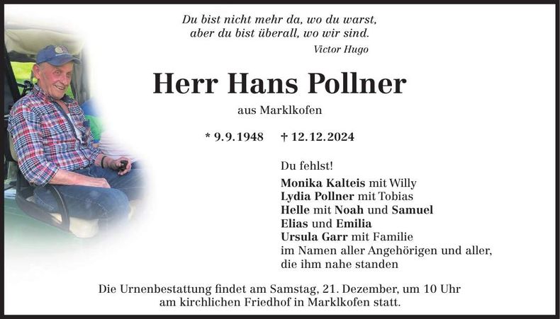 Traueranzeige Hans Pollner