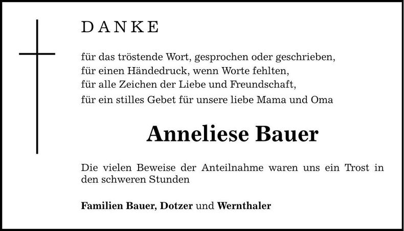 Traueranzeige Anneliese Bauer