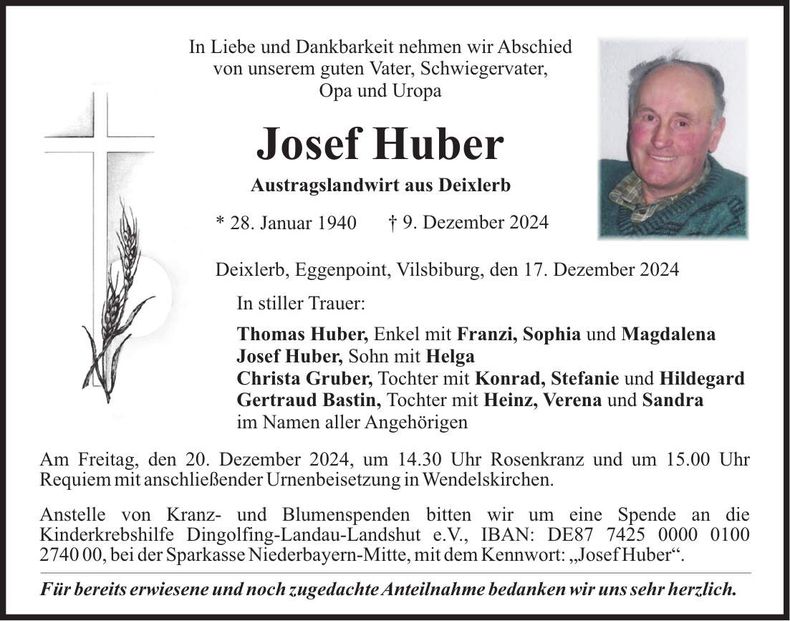 Traueranzeige Josef Huber
