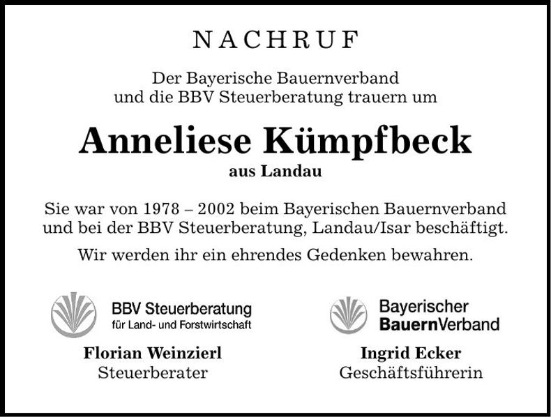 Traueranzeige Anneliese Kümpfbeck