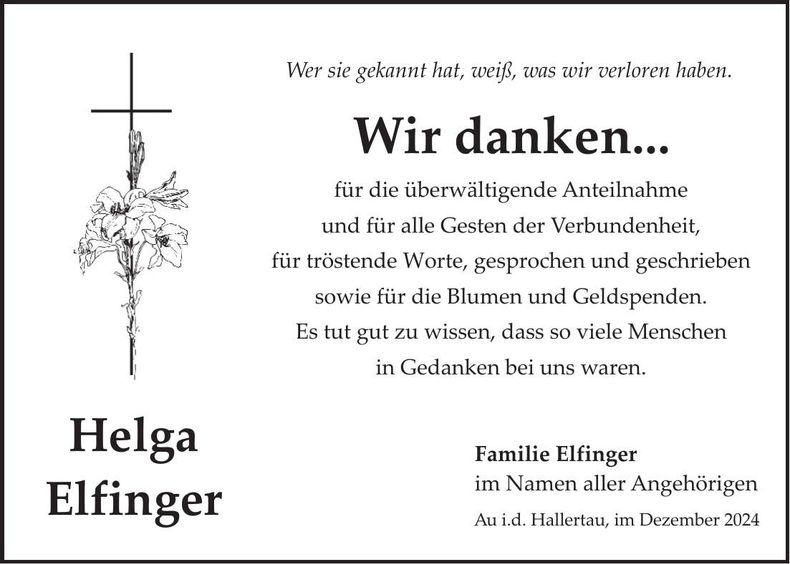 Traueranzeige Helga Elfinger