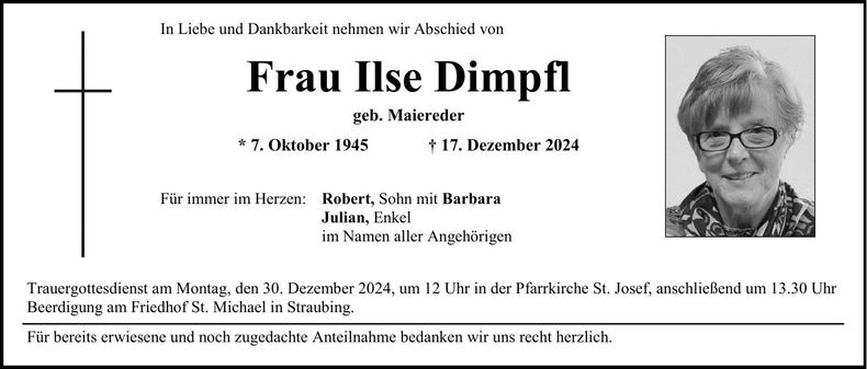 Traueranzeige Ilse Dimpfl