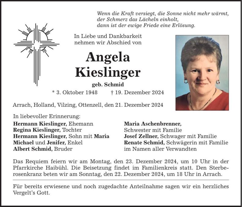 Traueranzeige Angela Kielinger