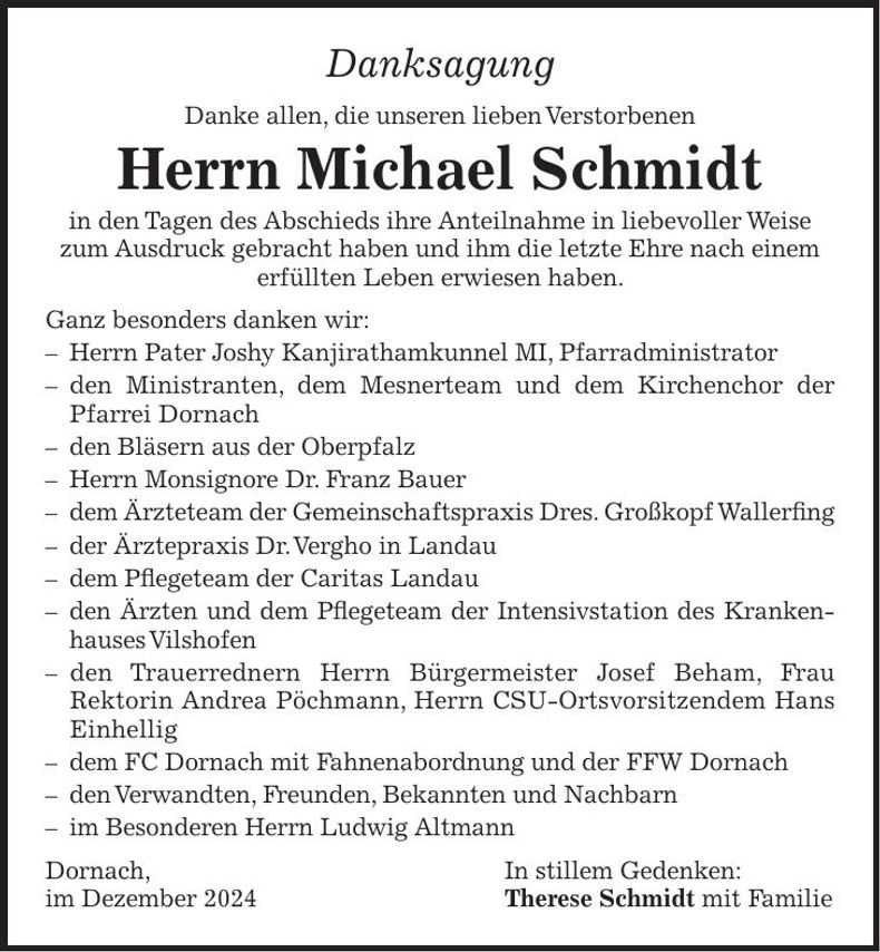 Traueranzeige Michael Schmidt