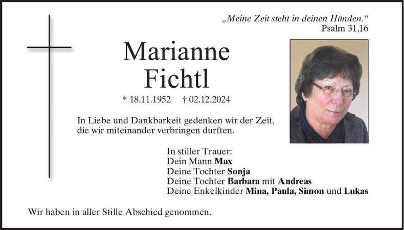 Traueranzeige Maria Anna Fichtl