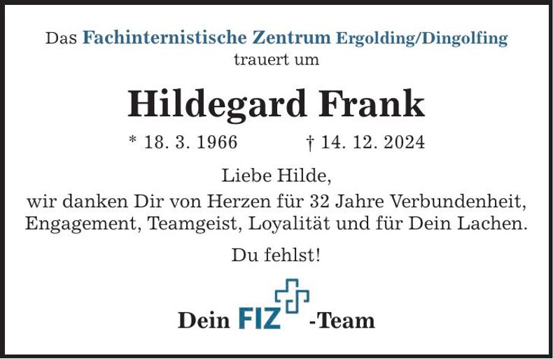 Traueranzeige Hildegard Frank