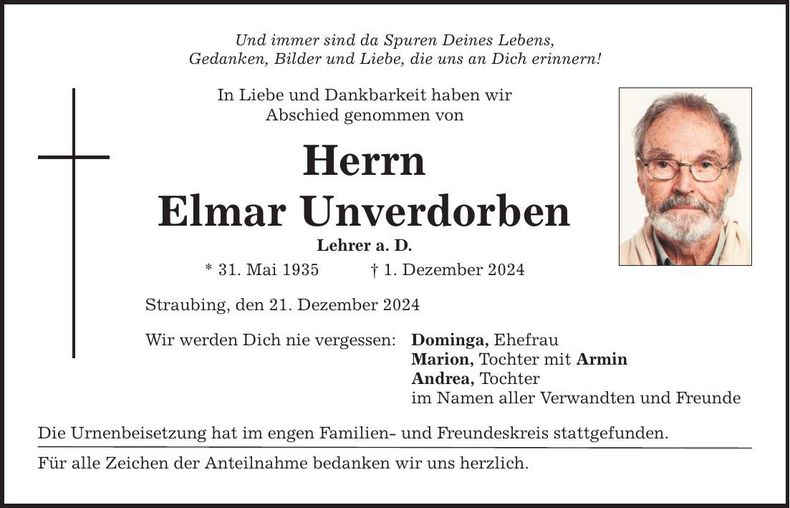 Traueranzeige Elmar Unverdorben