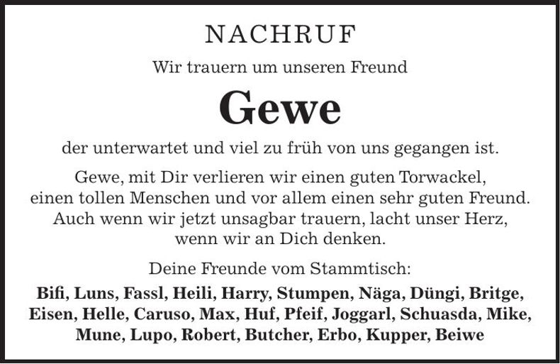 Traueranzeige Gerhard Blieninger