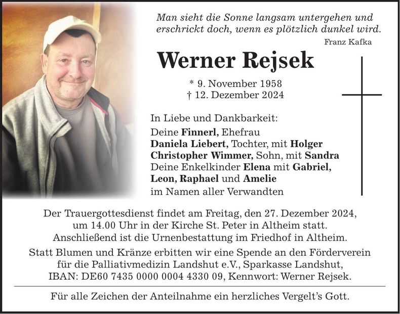 Traueranzeige Werner Rejsek