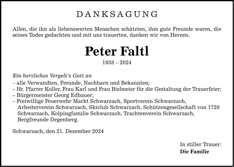 Traueranzeige Peter Faltl