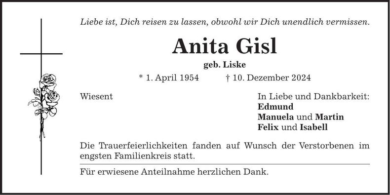 Traueranzeige Anita Gisl