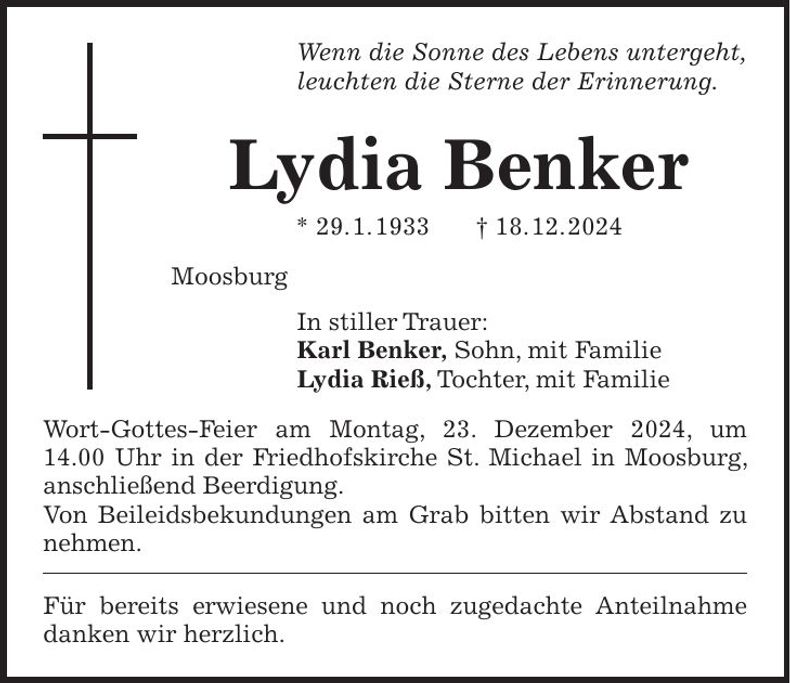 Traueranzeige Lydia Benker