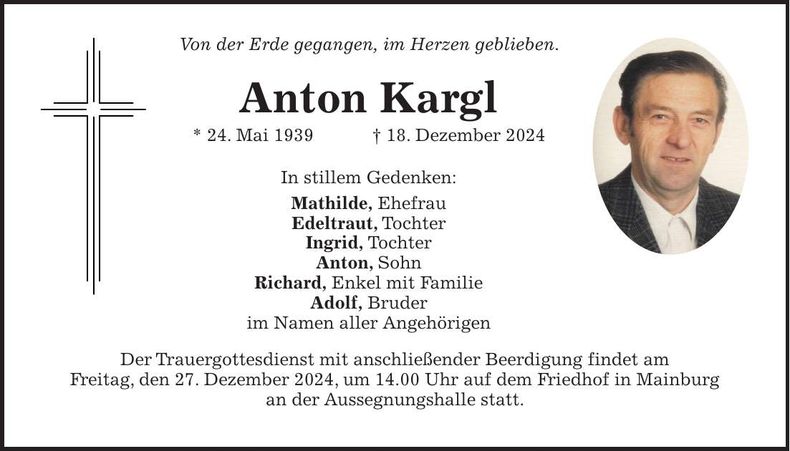 Traueranzeige Anton Kargl