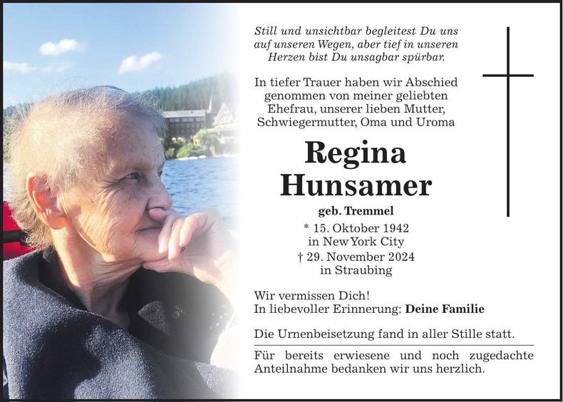 Traueranzeige Regina Hunsamer
