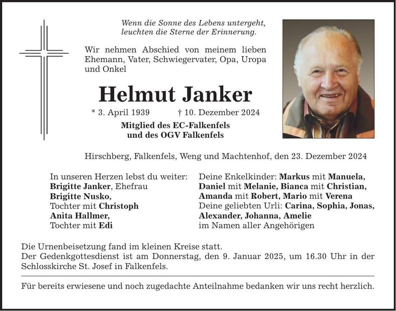 Traueranzeige Helmut Janker