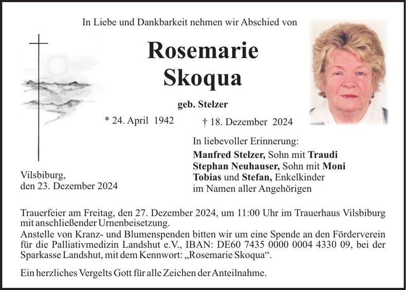 Traueranzeige Rosemarie Skoqua