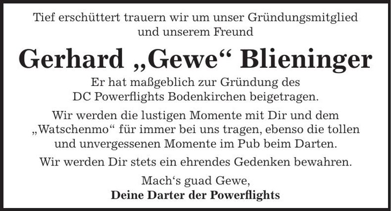 Traueranzeige Gerhard Blieninger