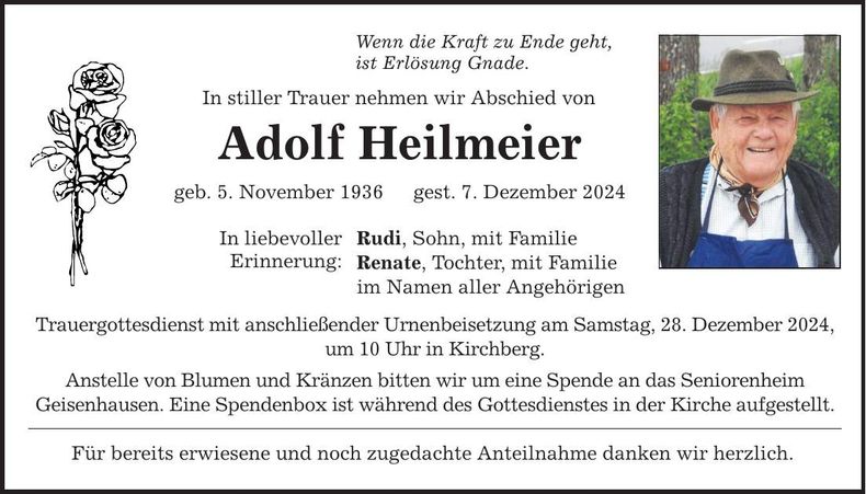 Traueranzeige Adolf Heilmeier