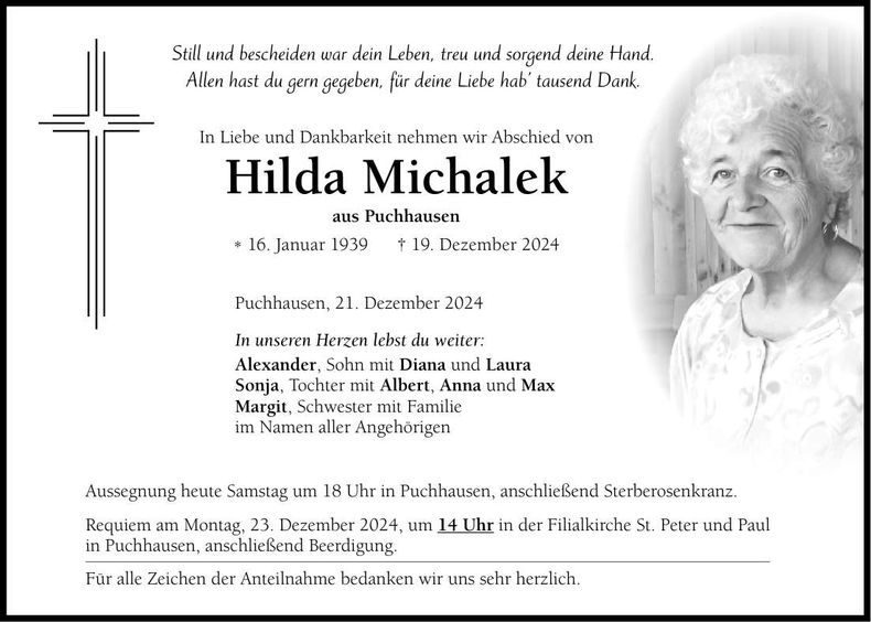 Traueranzeige Hilda Michalek