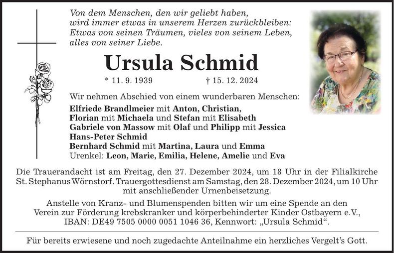 Traueranzeige Ursula Schmid