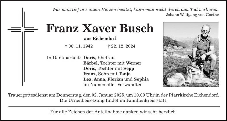Traueranzeige Franz Xaver Busch