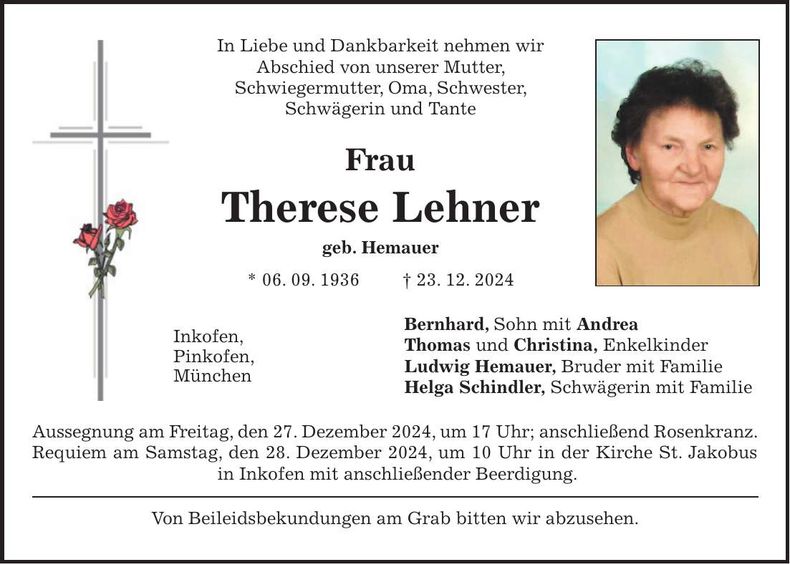 Traueranzeige Therese Lehner