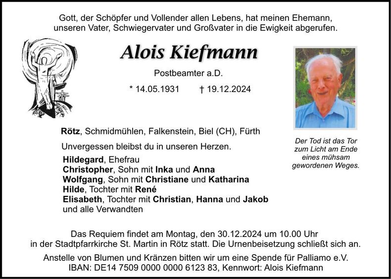 Traueranzeige Alois Kiefmann